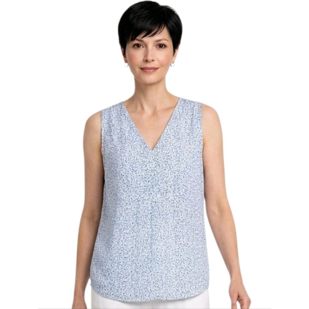 LOFT Outlet Della Robbia Blue Speckled V-neck Sleeveless Blouse Size M